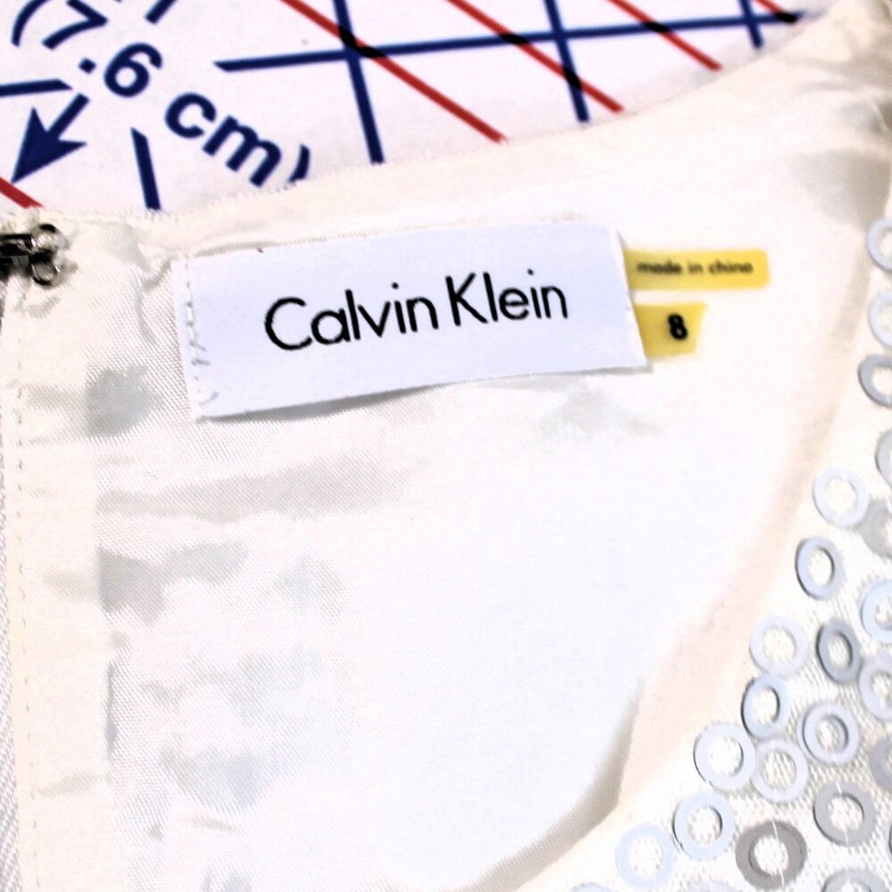 Calvin Klein White Sequined Sheath Cocktail Dress Size 8 - Picture 8 of 10